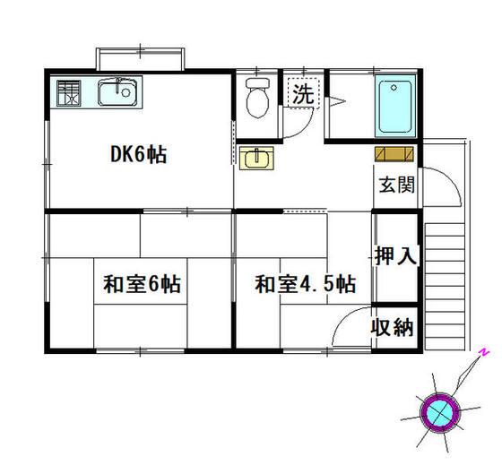 グリーンライン 川和町駅 徒歩13分 2階建 築45年(2DK/2階)の間取り写真