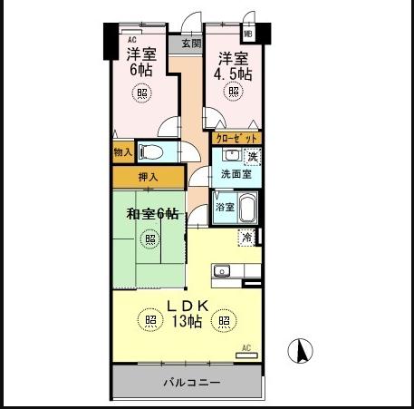 プラザハイツ二ツ屋 A棟(3LDK/2階)の間取り写真