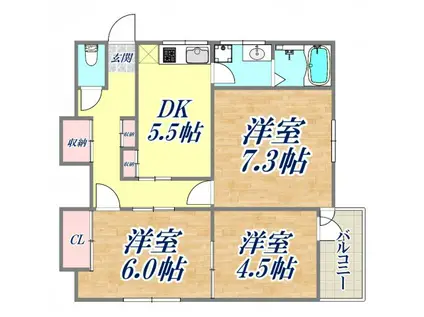 メゾン西山町(3DK/1階)の間取り写真