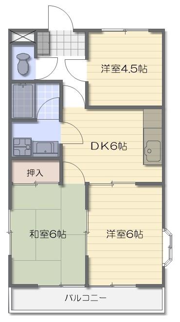 宮ノ脇ハイツ(3DK/1階)の間取り写真