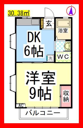 ハイツヤナギ(1DK/2階)の間取り写真