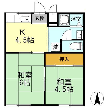 レスト北新川 A棟(2K/1階)の間取り写真
