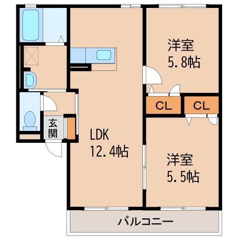 リッチンコートI(2LDK/1階)の間取り写真