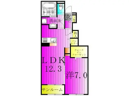 パレスアリオン我孫子B(1LDK/1階)の間取り写真