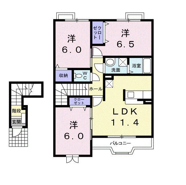 ニューマロンテールB棟(3LDK/2階)の間取り写真