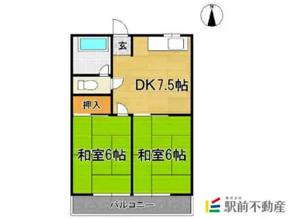 コーポみやぞえ B(2DK/2階)の間取り写真