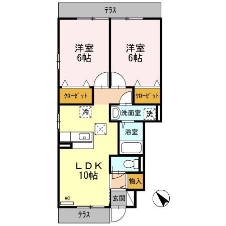 アルシオネT(2LDK/1階)の間取り写真