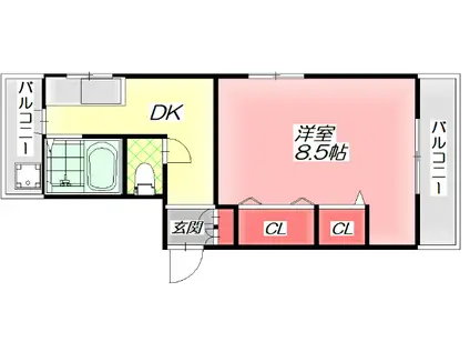 元町ハイツII(1DK/1階)の間取り写真