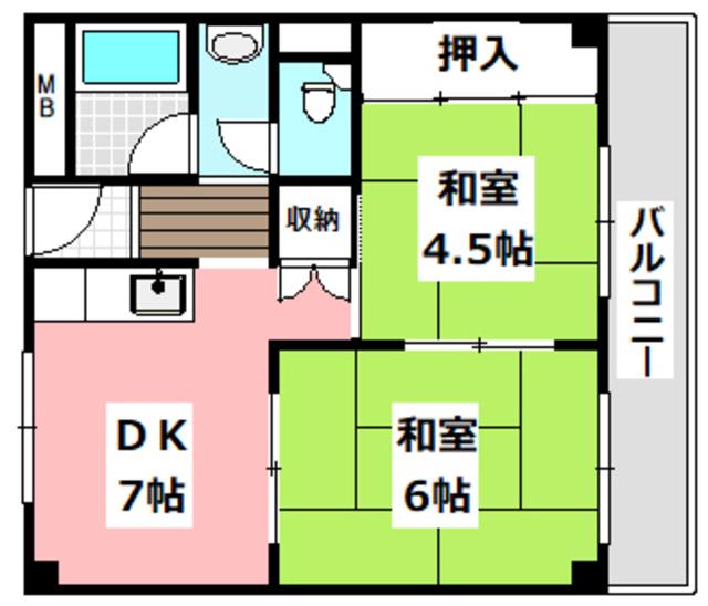 メゾンプランタン(2DK/3階)の間取り写真