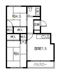 美園マンション2号棟(2DK/3階)の間取り写真