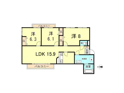 サンビルダー岡本(3LDK/2階)の間取り写真