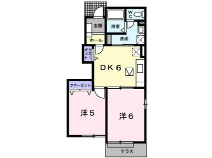 ベルデュールII(2DK/1階)の間取り写真