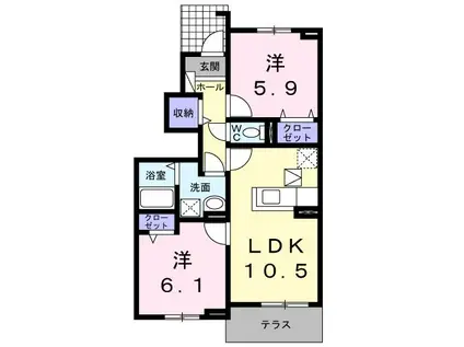 ローズガーデンN・T II(2LDK/1階)の間取り写真