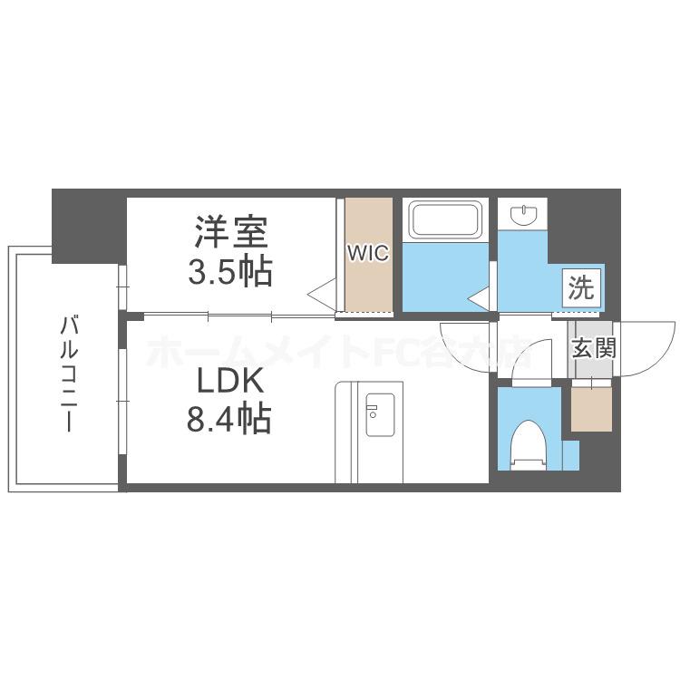LUXE玉造南(1LDK/11階)の間取り写真