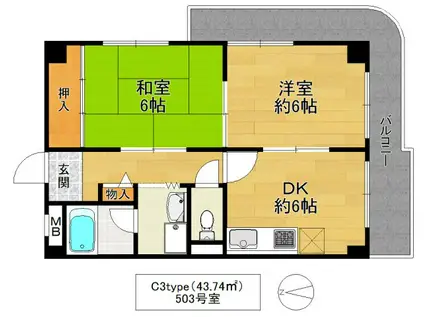 ナイクスコート(2DK/5階)の間取り写真