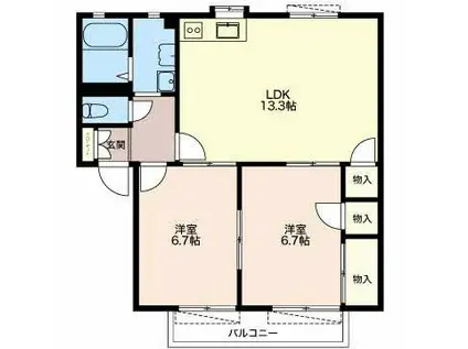 ラ・カーサ C棟(2LDK/2階)の間取り写真