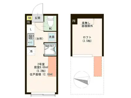 CASA F 西亀有(ワンルーム/2階)の間取り写真