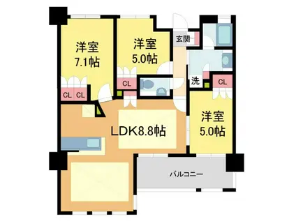 ワコーレ芦屋レフィーナ(3LDK/1階)の間取り写真