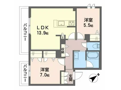シャーメゾン住還II(2LDK/2階)の間取り写真