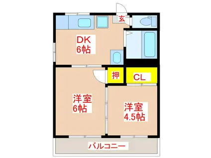 スカイヒルズ西陵(2DK/2階)の間取り写真