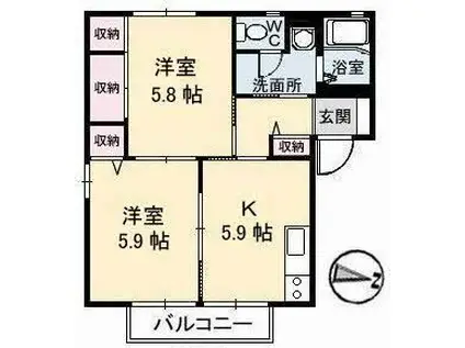 ビットミストラルB棟(2K/2階)の間取り写真