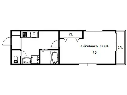 ディア熊内パートII(1K/2階)の間取り写真