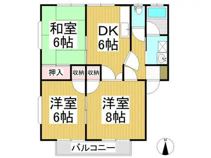 メゾンハイブリッジ S棟(3DK/2階)の間取り写真