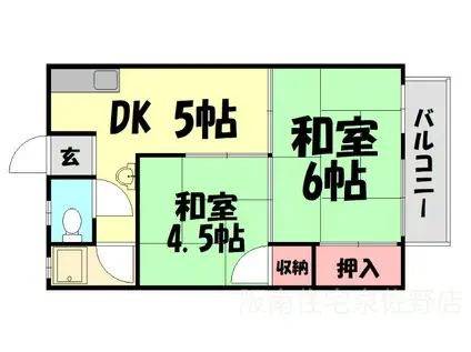 オリーブ羽倉崎(2DK/1階)の間取り写真