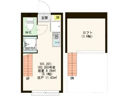 ハーモニーテラス江原町(ワンルーム/1階)の間取り写真