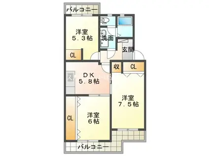 サンパーラ松本(3DK/1階)の間取り写真