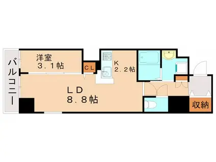 シェーナ下到津(1LDK/5階)の間取り写真