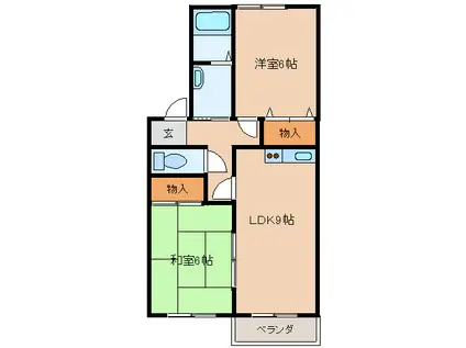 ラヴェルムB棟(2LDK/1階)の間取り写真