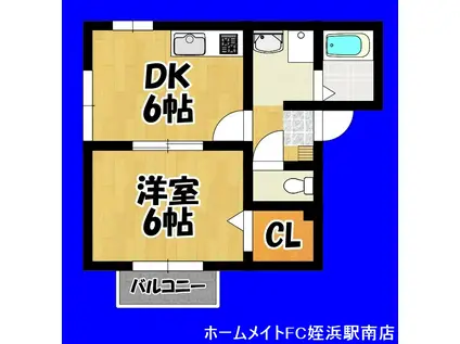プラセール原(1DK/1階)の間取り写真