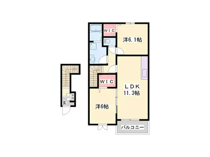ソレイユ土山I(1LDK/2階)の間取り写真