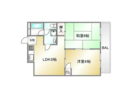 バルミー兵庫II(2LDK/3階)の間取り写真