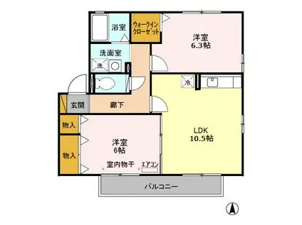 ヴィラ・メルベーユ II(2LDK/2階)の間取り写真