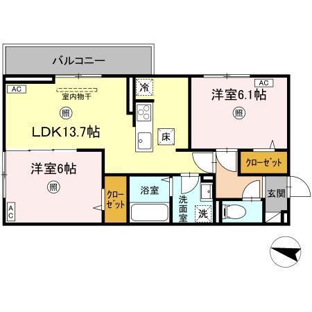 ライク・ア・パラソル(2LDK/1階)の間取り写真