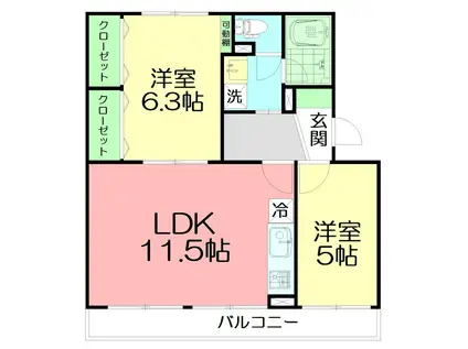 桃山コーポ2号棟(2LDK/2階)の間取り写真