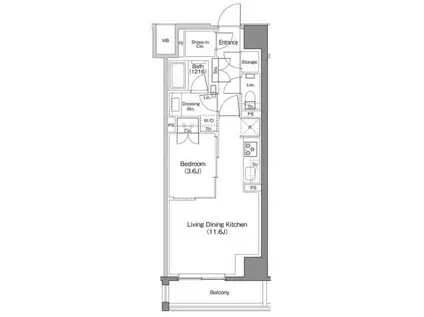 ザ・パークハビオ日本橋馬喰町(1LDK/3階)の間取り写真