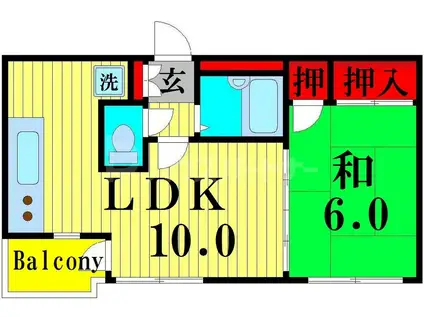 ハイム北山(1LDK/2階)の間取り写真