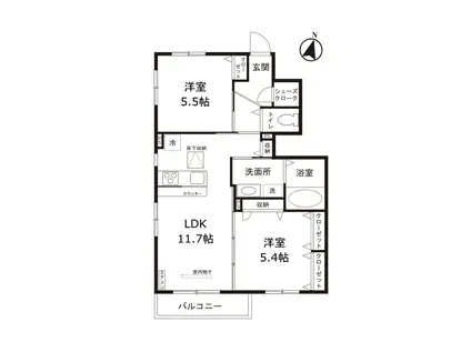 ベルフィーユ日吉の丘(2LDK/1階)の間取り写真