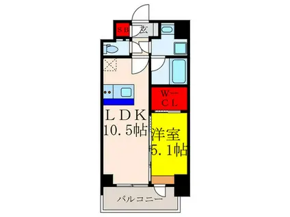 スプランディッド江坂III(1LDK/6階)の間取り写真