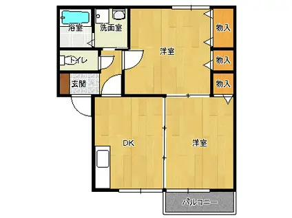 ウィルモア東浜(2DK/2階)の間取り写真