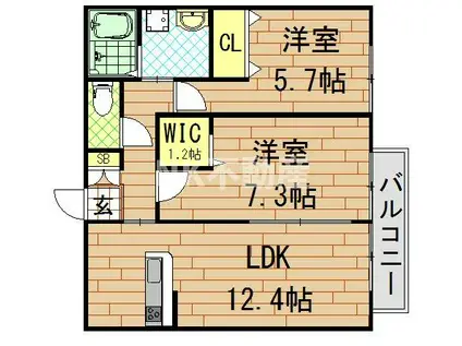 CHERII(2LDK/1階)の間取り写真