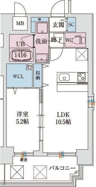 スプランディッド新大阪VIII(1LDK/7階)の間取り写真