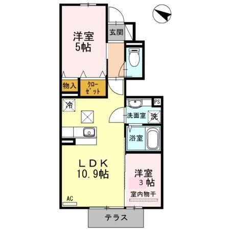セジュール LA CASA(2LDK/1階)の間取り写真