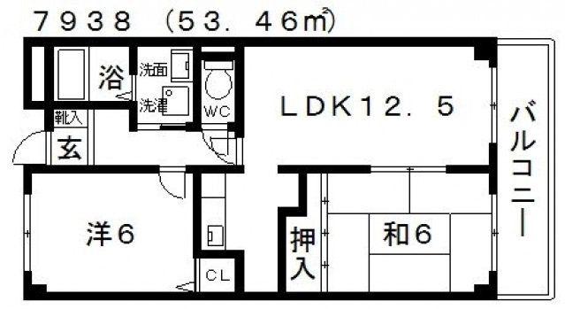 ウイングヒルズ羽曳野(2LDK/2階)の間取り写真