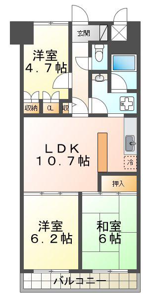 朝日プラザCITY ウエストヒル神戸 A(3LDK/6階)の間取り写真