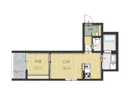 LIEN渡橋(1LDK/1階)の間取り写真