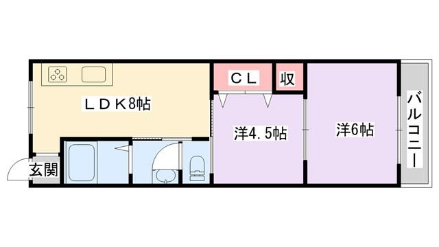 土佐ビル高柳(2LDK/4階)の間取り写真